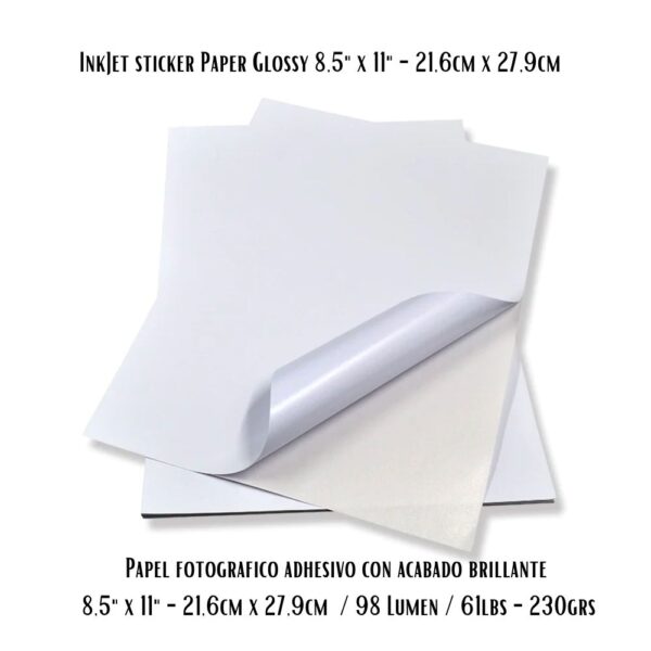 Papel fotografico ADHESIVO (10 laminas) – 8.5"x11" - 21,6cm x 27,9cm (carta) / 230grs (1277)