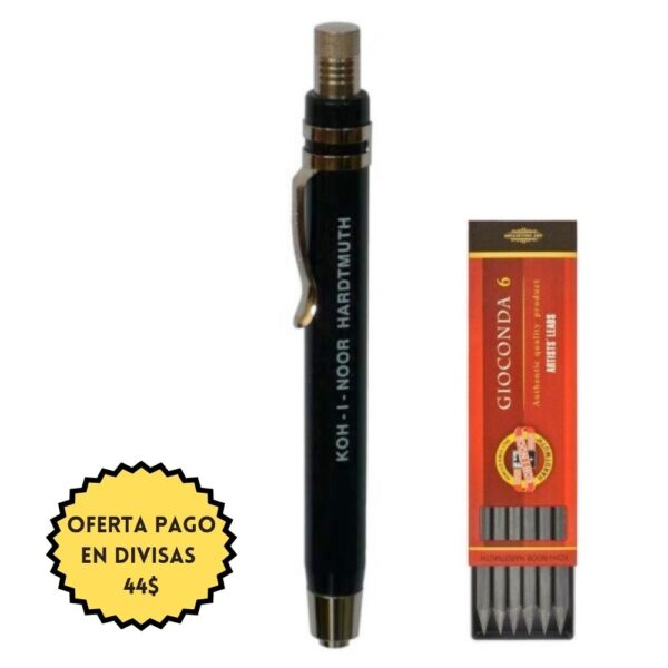 Portamina KOH-I-NOOR 5,60mm - Metal negro + barras (5360)