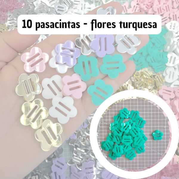Pasacintas 10 unidades - Flor turquesa (9075)