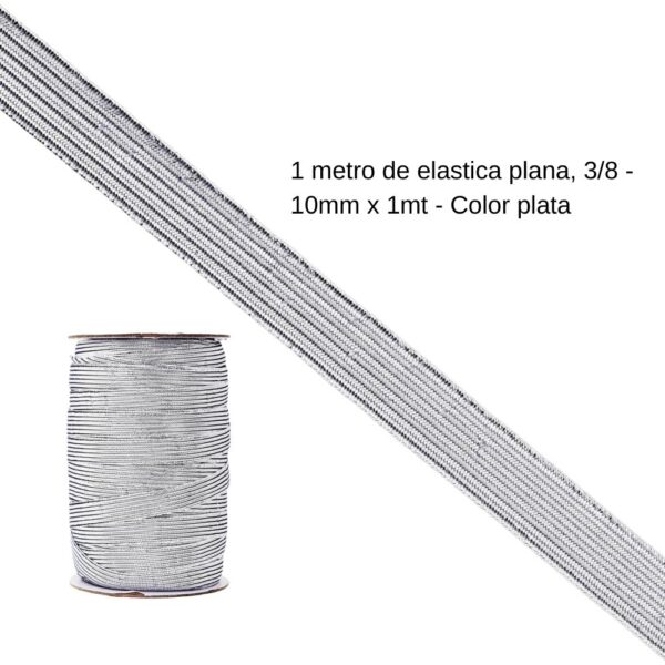 Elastica plana 3/8 (10mm) - Color plata (1 metro) (9267)