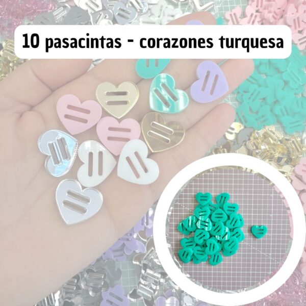 Pasacintas 10 unidades - Corazon turquesa (9062)