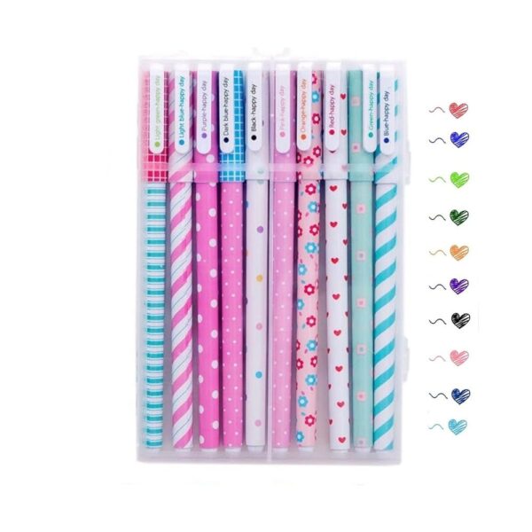 Pack de boligrafos de gel decorados (10 colores de tinta) - Mod.2 (9126)